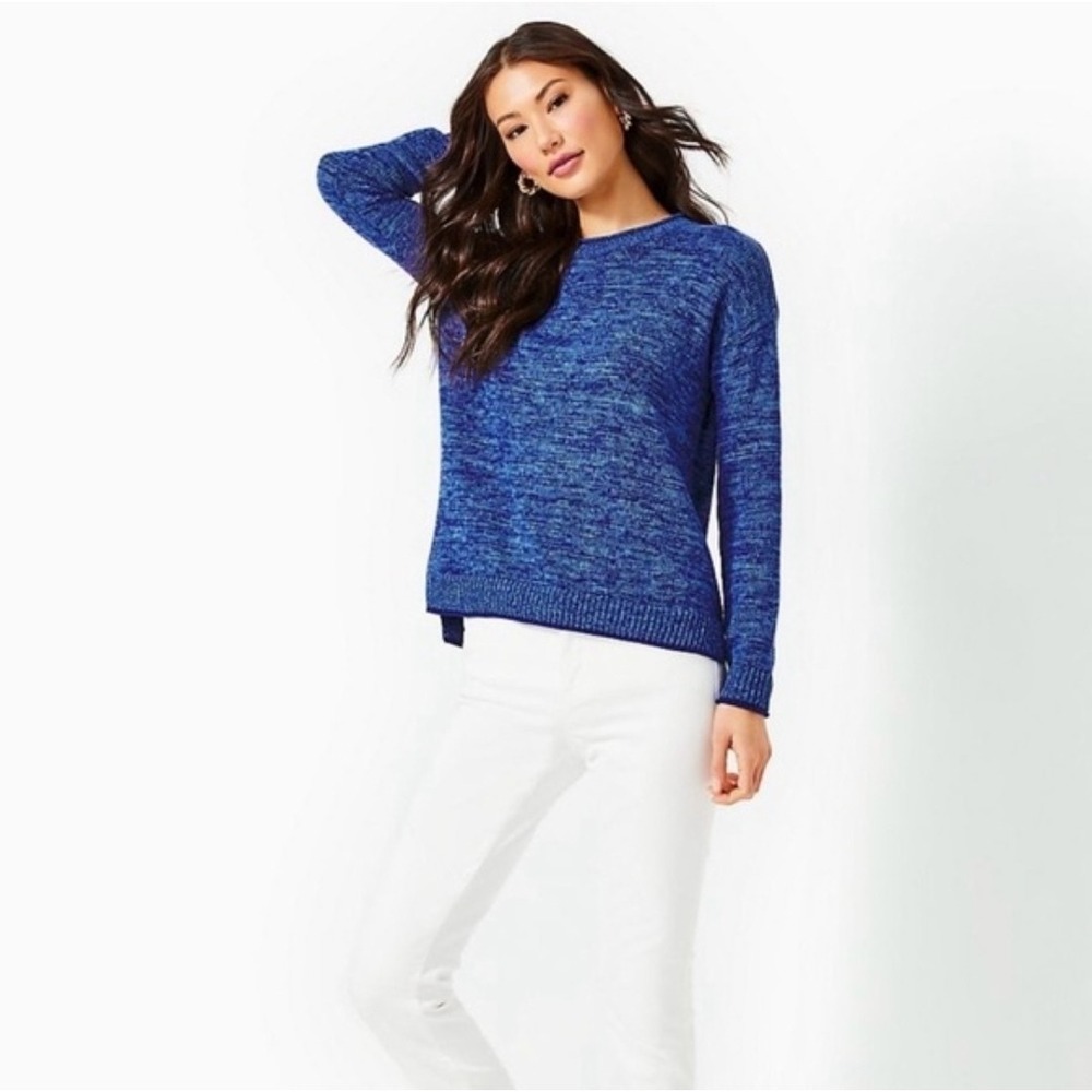 Lilly Pulitzer Womens Bayport Sweater Navy Blue Marled XS Preppy Coastal Beach